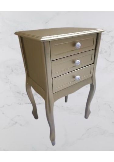 Komodin Model 90529 3çekmeceli Kayın Lükens Ayak Gold Renk Porselen Kulp El Yapım