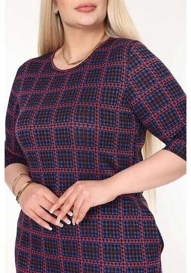 Çift Cepli Kışlık Büyük Beden Esnek Elbise 29a-2632 Desenli