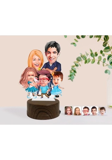 Kişiye Özel Aile Karikatürlü Dekoratif 3D Biblo Led Işıklı Gece L (483006825)