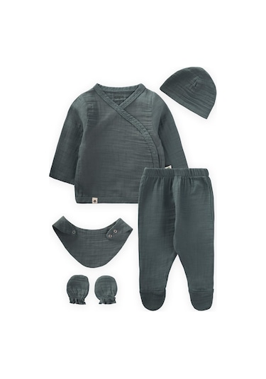 Organik Hastane Çıkışı Bebek Takımı 0-3 Ay Haki Yeşil Haki Yeşil