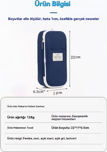 Aurora Büyükkapasiteli Macaroon Renk Uyumlu Kalemçantasıkoyu Maavi Mavi