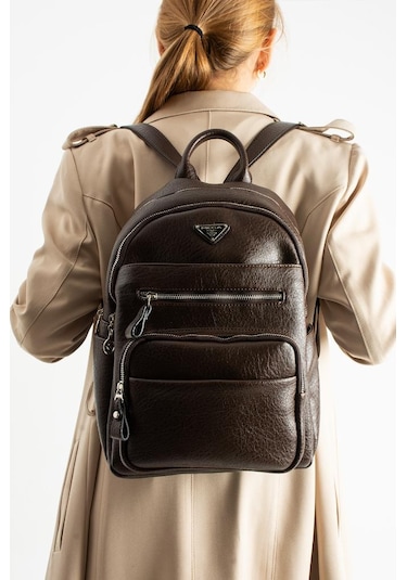 Vegan Deri Kadın Sırt Çantası 35 25 Cm Yağmur İtici Kumaş Mega Bag Günlük Kullanıma Uygun Kahverengi