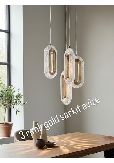 3 Renk 4 Lü Kristal Sarkıt Avize Altın - Gold