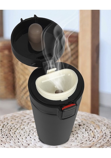Paslanmaz Çelik 380 ml Çay Kahve Mug Termos Bardak - AL3114 Siyah
