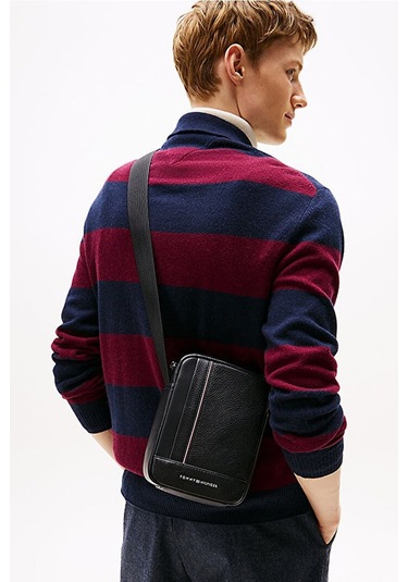 Erkek Dokulu Çapraz Askılı Çanta - Siyah Triple Black