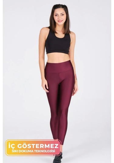 Enenstyle Fashıon Boutıque Kadın Konforlu Yeni Sezon Sporcu Modeli Yazlık Spor Taytı Fitness Gym Training Parlak Spor Tayt Bordo