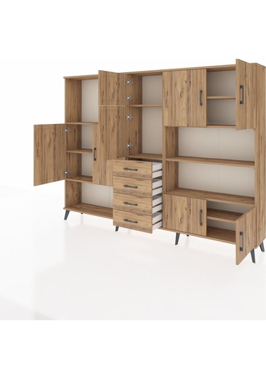 Arges Dolap 9 Raflı 4 Çekmeceli 8 Kapaklı 220x30x163 Çam-çam Çam-çam