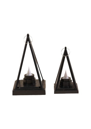 Üçgen Rüzgar Lambası Led Elektronik Üçgen Mum Işğı Ev Şenlikli Atmosfer Dekorasyon Fener Fener Siyah