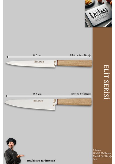 Elite Serisi Mutfak Bıçak Seti 2 Li Et Sebze Şef Bıçak Mft-42346 Ceviz