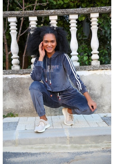 Akbeniz Kadın Kadife Kapşonlu Eşofman Takım 9054