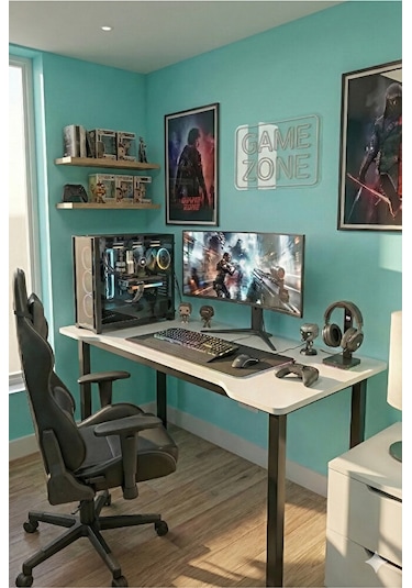 Reto Design 120 Cm Beyaz Oyun Çalışma Masası. Gaming Masa 8120