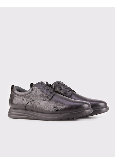 Cabani Hakiki Deri Eva Taban Bağcıklı Erkek Günlük Ayakkabı - Siyah