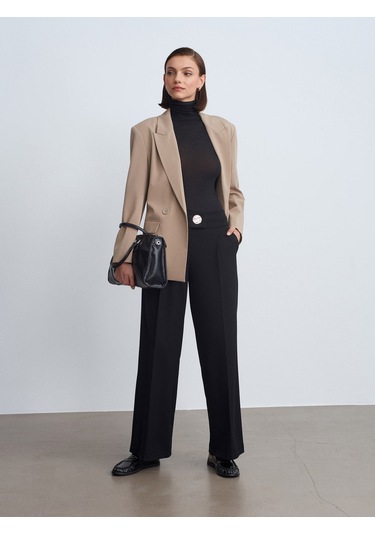 Dilvin 72244 Gold Düğmeli Geniş Paça Pantolon-siyah Siyah