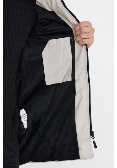 Erkek Taş Dar Kesim Kapüşonlu Dik Yaka Şişme Mont & Kaban-Taş