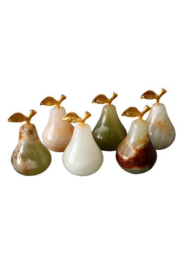Oniks Doğal Taş Armut Biblo - 6'lı Dekoratif Obje Seti 5x3 Cm