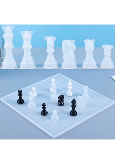 Epoksi Reçine Silikon Kalıp Üç Boyutlu Satranç Taşları Kalıbı Seti 16 Lı