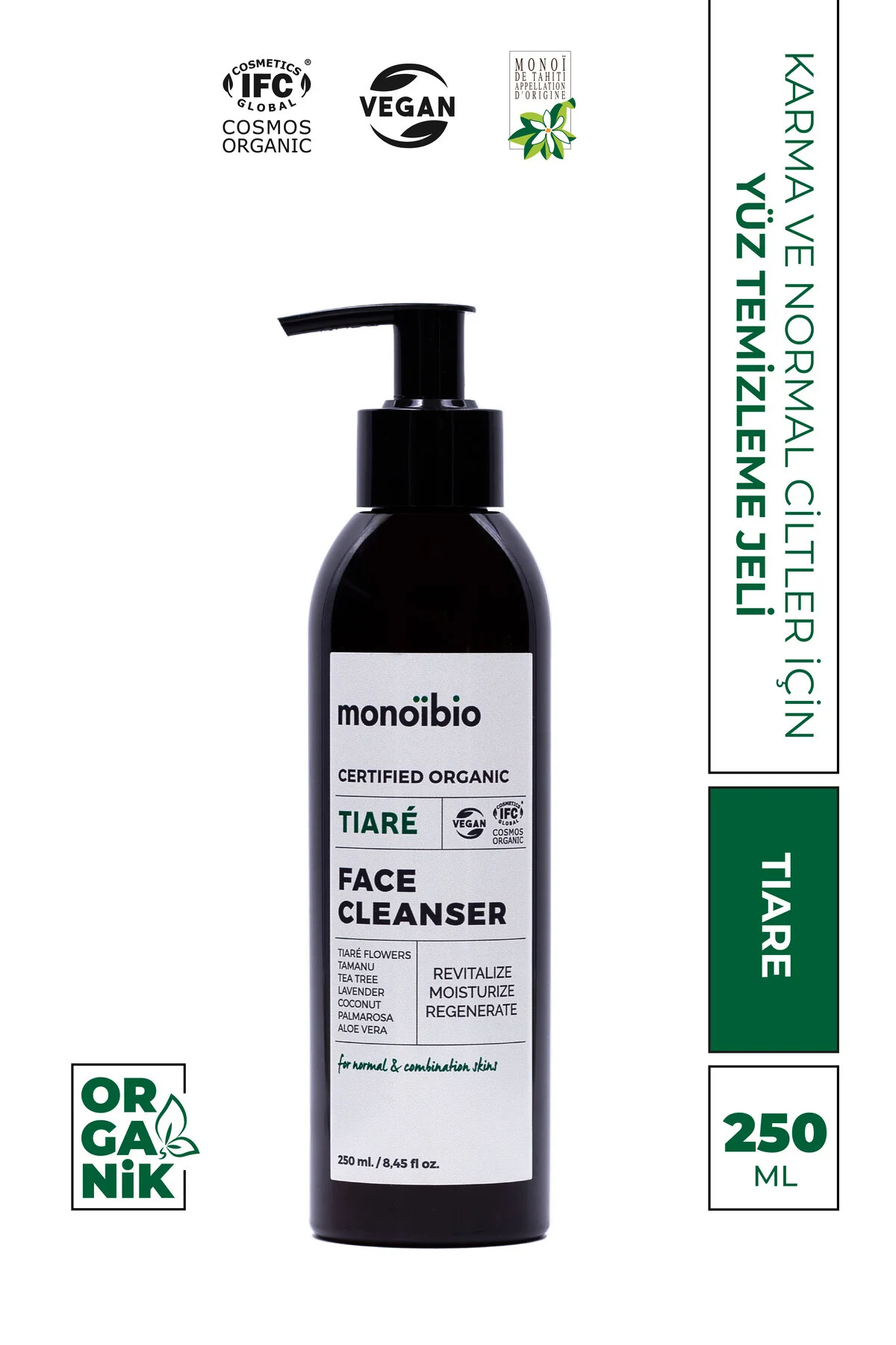 Monoibio Tiare Normal Karma Ciltlere Özel Organik Yüz Temizleme Jeli - Tüm Ciltler Için Uygundur 250 Ml