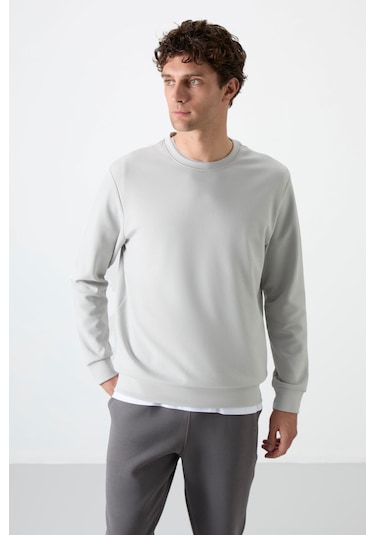 Tommy Life Taş Basic O Yaka Rahat Form Erkek Sweatshirt - 88053 Taş