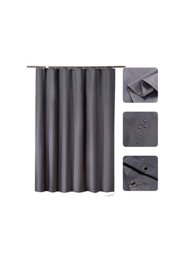 Neevoyu Gri Kalın Poliester Banyo Perdeği - Su Geçirmez & Mantar Koruyucu - 240x200 Cm - 16 Adet Kanca İle Tam Set Gri