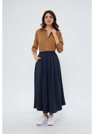 Volanlı Uzun 94cm Etek 1170 Lacivert