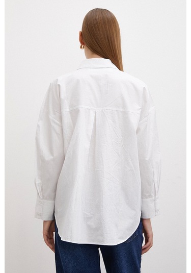 Never More Varaklı Poplin Gömlek Beyaz Beyaz