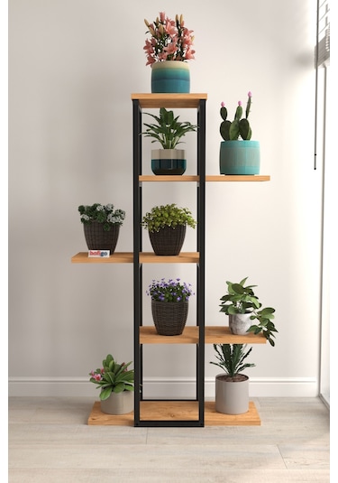 Bofigo 5 Raflı Çiçeklik Rafı Saksılık Standı Dekoratif Aksesuar Rafı Saksılık Papatya Çam Çam