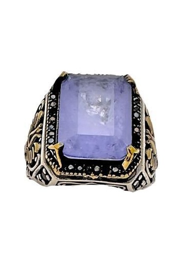 Paraiba ve Zirkon Taşlı Erkek Gümüş Yüzüğü 230047232G24Y