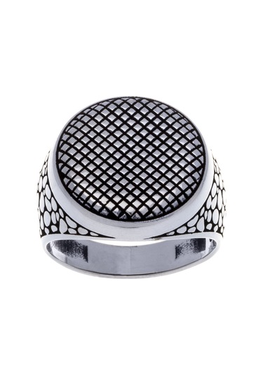 925 Ayar Gümüş Kare Desenli Erkek Yüzük Gümüş