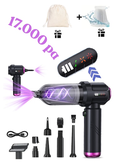 İfexia Cy 109 17.000 Pa Yeni Nesil Dijital Göstergeli Vakum Ve Üflemeli Mini Araç Ve Genel Kullanım Süpürgesi Siyah-fuşya