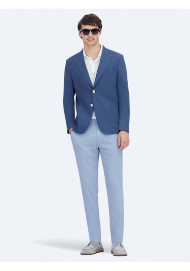 İndigo Desenli Modern Fit Ceket İndigo