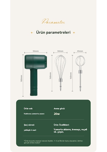Kablosuz Üç Hızlı Şarjlı Yumurta Çırpıcı Küçük Mikser-yeşil Açık Yeşil