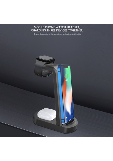 Yifomall Siyah Dikey Kablosuz Şarj Aleti + Telefon Tutucu 3'ü Bir Arada 15w Maksimum Akıllı Saat Ve Kulaklık Desteği