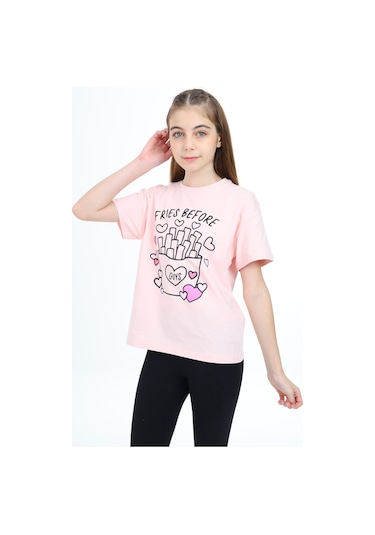 Toontoy Kids Toontoy Kız Çocuk Baskılı Tişört Pudra