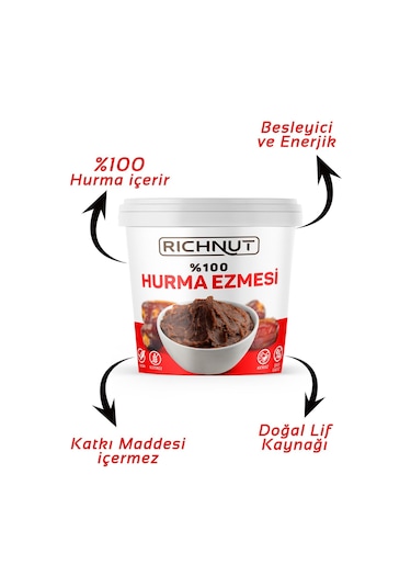 Richnut Katkısız Doğal Hurma Ezmesi - %100 Hurma Püresi 1 Kg