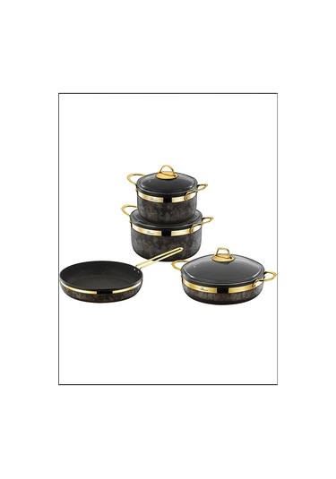 Brioni RSK-11101 Royal Stone 7 Parça Tencere Seti Kumtaşı&Altın