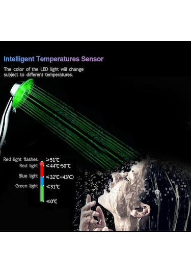 Monyee Led Işıklı El Tipi Duş Başlığı, Su Akışı İle Çalışır, Rgb Renkli Sıcaklık Algılama İle Renk Değişimi Özelliği Gümüş