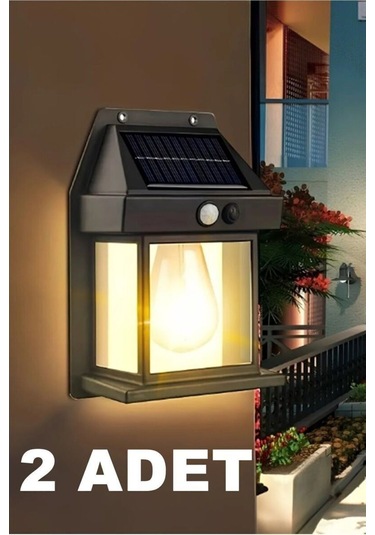 2 Adet Suya Dayanıklı Hareket Sensörlü Güneş Enerjili Solar Led Dış Mekan Bahçe Lambası Siyah
