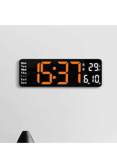 Suntek Modern Takvim Göstergeli Ayarlanabilir Parlaklık Dijital Duvar Saati Turuncu