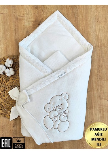 Ekru Kız Erkek Bebek Battaniyesi Doğal Organik Uyku Kundağı Mevsimlik Hastane Çıkışı Yenidoğan Ekru