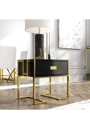 Barbara Gold Metal Siyah Yan Sehpa