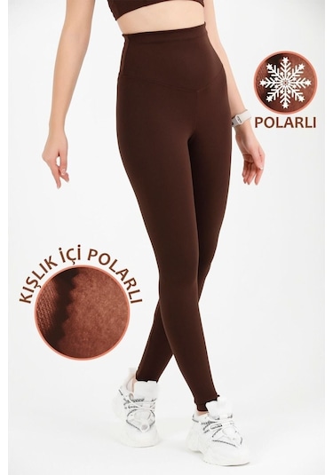 Kadın Kışlık Içi Polarlı Yüksek Bel Toparlayıcı Tayt Lacivert Curve High Waist Fleece Winter 1032 Koyu Kahve