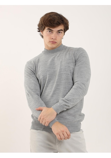 Dufy Gri Melanj Erkek Slim Fit Yarım Balıkçı Yaka Triko - 91112 Gri Melanj