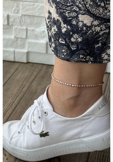 Pembe Çıtır Doğal İnci Halhal - Rose Gümüş