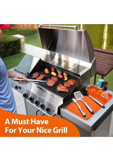 Ulzyvf Turuncu Silikon Pedli Izgara Matı, Yemek Pişirme Damlama Aleti Turuncu