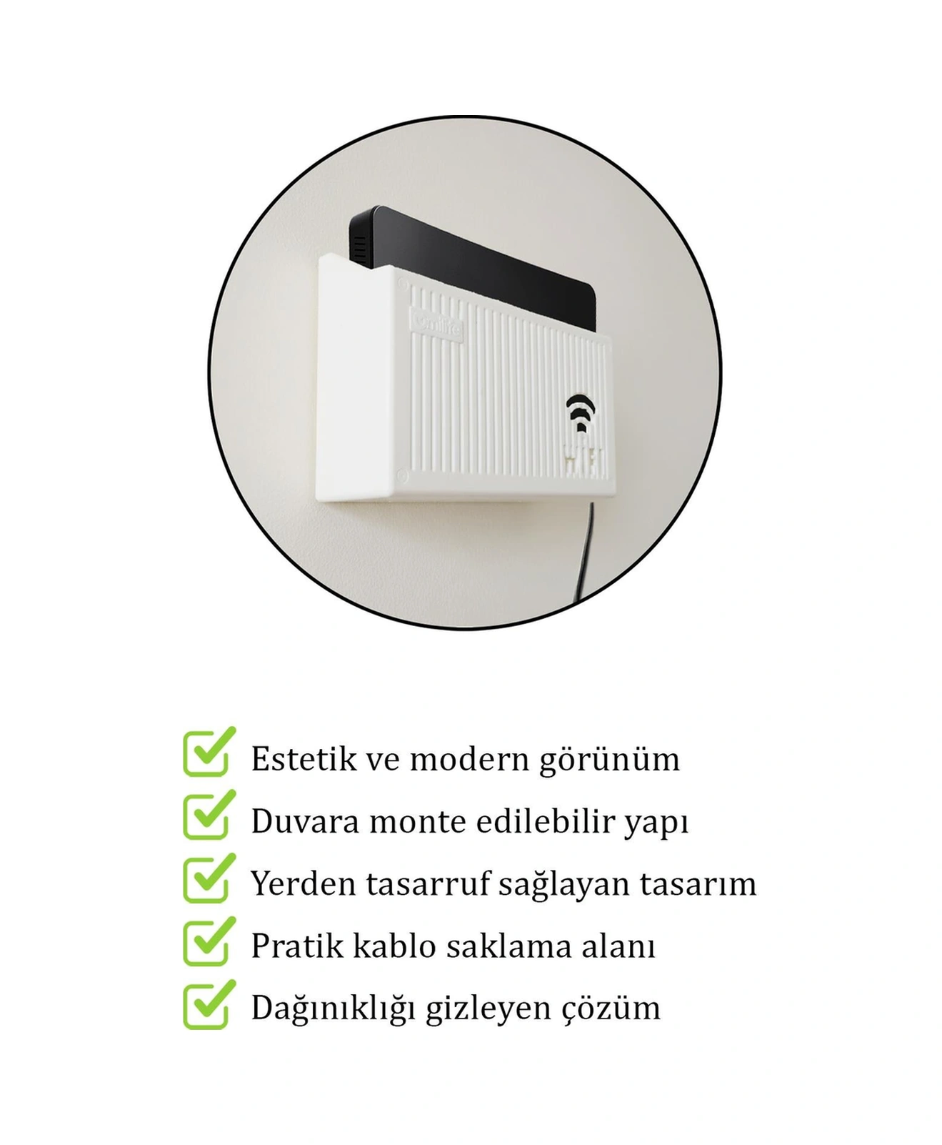Duvara Asılabilir Modem Wifi Saklama Kutusu Pleksi Minimalist Tasarım 25x15x6 Cm Beyaz