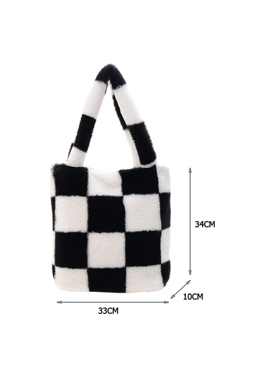 Peluş Kabarık Taşıma Çantası Büyük Kapasiteli El Çantaları Ve Siyah