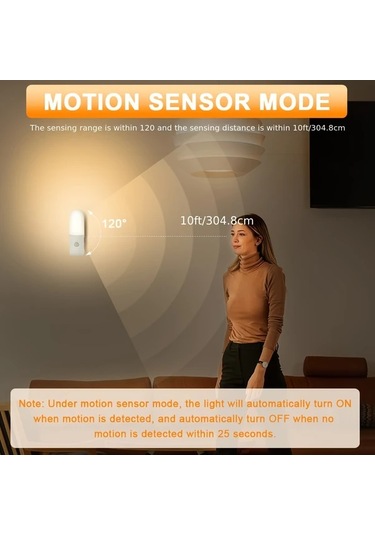 Motion003 1200mah 2 Adet Şarj Edilebilir Hareket Sensörlü Gece Işıkları 3 Renk Seçeneği Ahşap