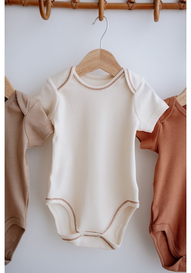 Lilabio 3'lü Pamuklu Kaşkorse Kısa Kollu Body Set Taş/ekru/kiremit Çok Renkli