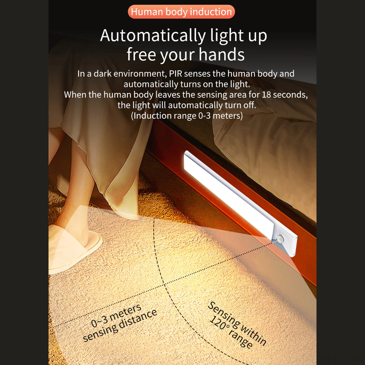 Folinda 20cm Gümüş Üç Renkli Ultra İnce Led Lamba - Vücut Ve El Tarama Sensörlü, Akıllı Otomatik Kapatma, Portatif Dolap/şarap Dolabı Aydınlatması Çok Renkli