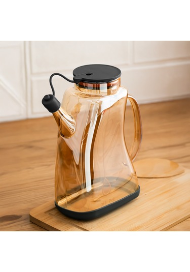 Porsima 3855-1 Şeffaf Borosilikat Cam Zeytinyağ Şişesi - Yağlık Ve Sirkelik Siyah 1lt Siyah-şeffaf